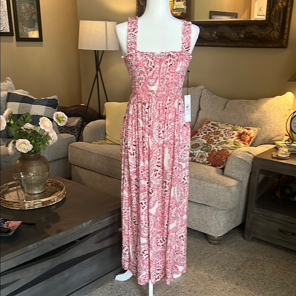 Calvin Klein Coral and White Sleeveless Maxi Sundress Size 6